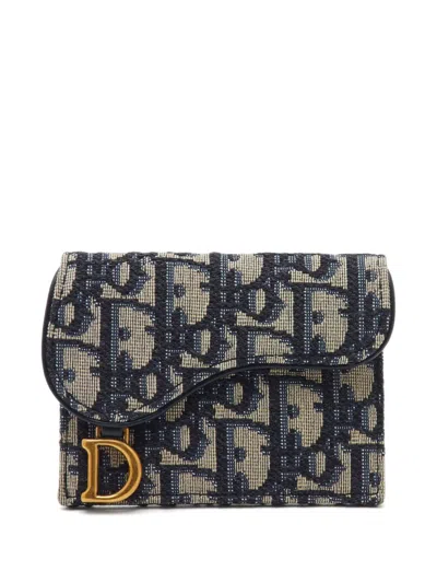 Pre-owned Dior 2021 Saddle Bloom Oblique Card Case In Blue