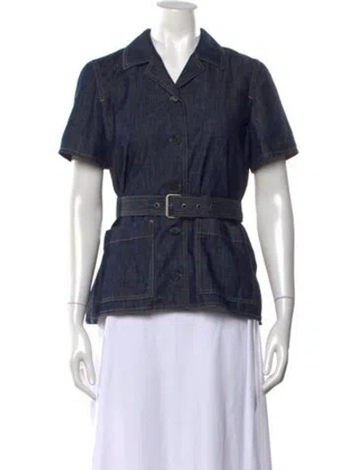 Pre-owned Dior 2021 Short Sleeve Button-up Top In Blue