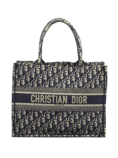 Pre-owned Dior 2021 Small Book Oblique Tote Bag In Blue