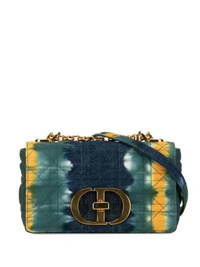 Pre-owned Dior 2021 Small Denim Tie-dye Cannage Caro Crossbody Bag In Blue