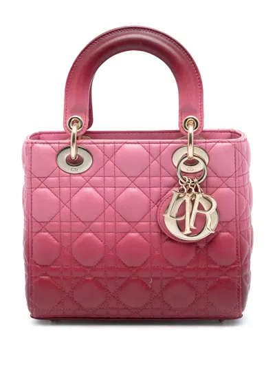 Pre-owned Dior 2021 Small Gradient Lambskin Cannage Lady  Satchel In Pink