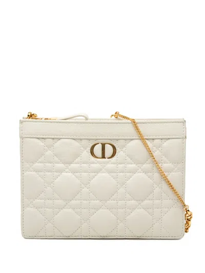 Pre-owned Dior 2021 Supple Cannage Calfskin Caro Every  Pouch Crossbody Bag In White