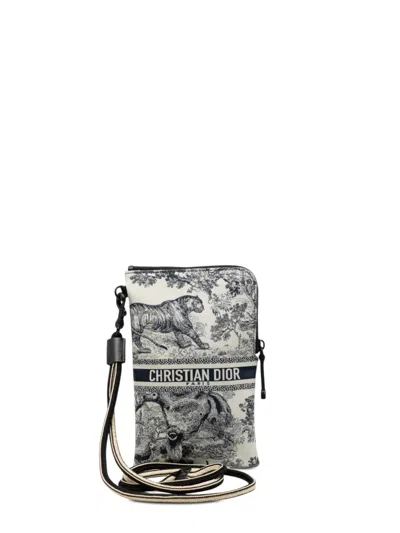 Pre-owned Dior 2021 Technical Fabric Embroidered Toile De Jouy Travel Multifunction Pouch Crossbody Bag In Blue