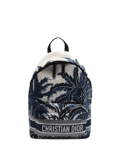 Pre-owned Dior 2021 Technical Fabric Palms Travel Backpack In Blue