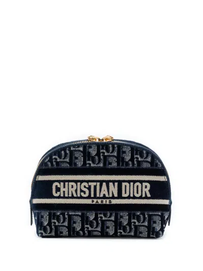 Pre-owned Dior 2021 Velvet Oblique Cosmetic Pouch In Blue