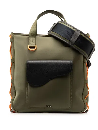 Pre-owned Dior 2021 X Sacai Saddle Tote Satchel In Green