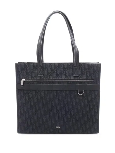 Pre-owned Dior 2021-2024 Oblique Canvas Safari Tote Bag In Black