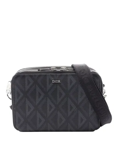 Pre-owned Dior 2021-2026 Cd Diamond Coated Canvas Messenger Pouch Crossbody Bag In Black
