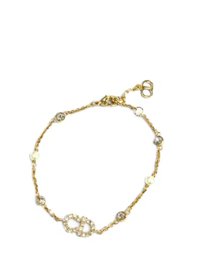 Pre-owned Dior 2021-2026 Gold Plated Crystal And Faux Pearl Clair D Lune Bracelet Costume Bracelet