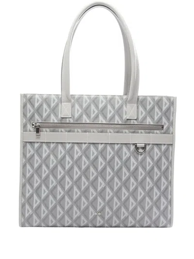 Pre-owned Dior 2021-2026 Large Cd Diamond Coated Canvas Safari Tote Bag In Grey