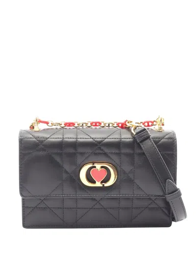 Pre-owned Dior 2021-2026 Mini Lambskin Amour Miss Caro Shoulder Bag In Black
