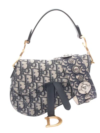 Pre-owned Dior 2021-2026 Mini Oblique Canvas Saddle Bag Satchel In Brown