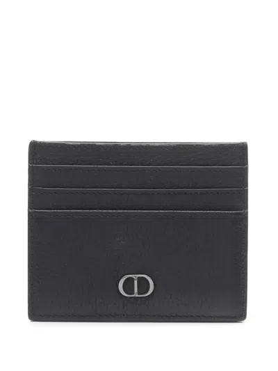 Pre-owned Dior 2022-2024 Grained Calfskin Cd Icon Card Holder In Black