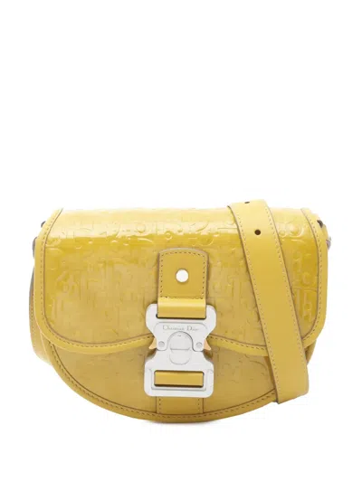 Pre-owned Dior 2022-2025 Mini Oblique Patent Gallop Crossbody Bag In Yellow