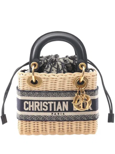 Pre-owned Dior 2022-2025 Mini Oblique Wicker Lady  Satchel In Brown