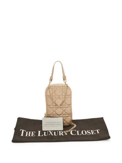 Pre-owned Dior 2022 Cannage Call'in Phone Pouch In Neutral
