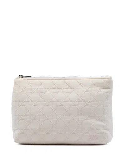 Pre-owned Dior 2022 Cannage Canvas Pouch In Pink