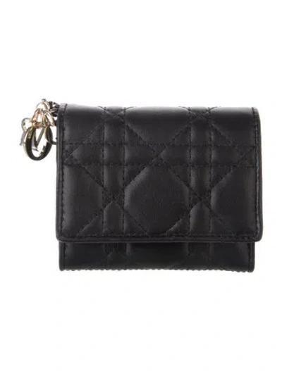 Pre-owned Dior 2022 Cannage Pattern Trifold Wallet In Black