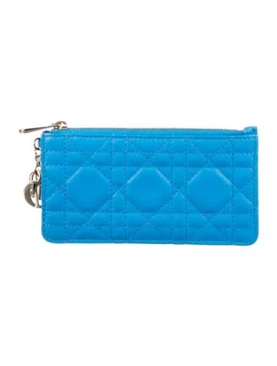 Pre-owned Dior 2022 Cannage Pattern Wallet In Blue