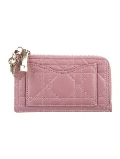Pre-owned Dior 2022 Cannage Pattern Wallet In Pink