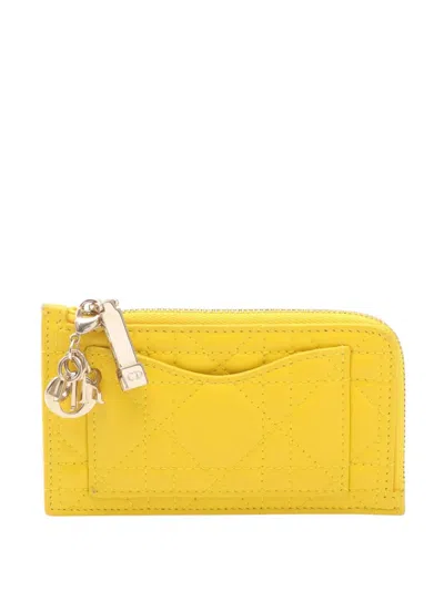 Pre-owned Dior 2022 Cannage Purse Coin Pouch In Yellow