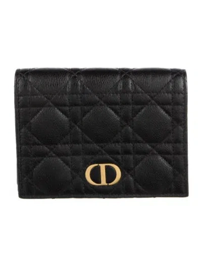 Pre-owned Dior 2022 Caro Compact Wallet In Black