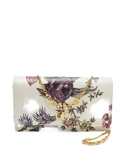 Pre-owned Dior 2022 Caro Floral-print Wallet In Neutrals