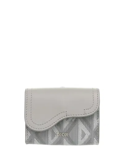 Pre-owned Dior 2022 Coated Canvas Cd Diamond Saddle Card Holder In Gray