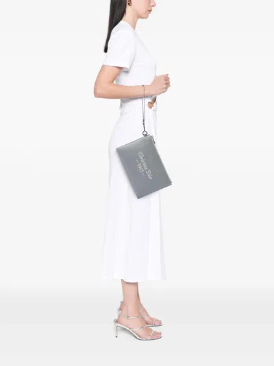 Pre-owned Dior 2022 Grained Calfskin 1947 Signature A5 Pouch Clutch Bag In Grey