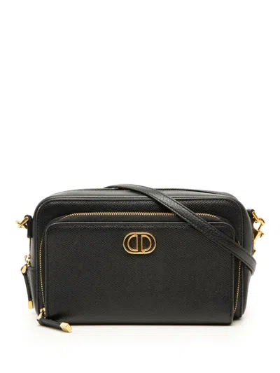 Pre-owned Dior 2022 Grained Calfskin Caro Double Pouch Crossbody Bag In Black