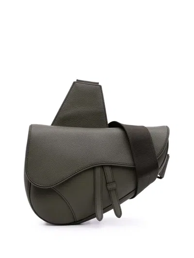Pre-owned Dior 2022 Grained Calfskin Saddle Bag Crossbody Bag In Gray