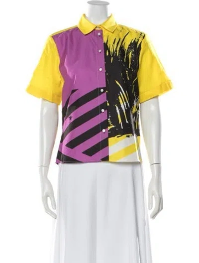 Pre-owned Dior 2022 Graphic Print Button-up Top In Yellow