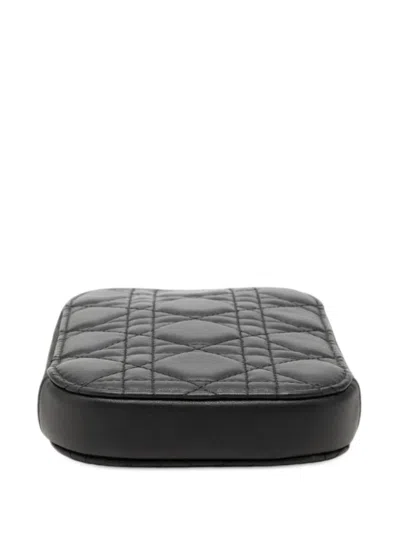 Pre-owned Dior 2022 Lambskin Cannage Lady  Call In Phone Holder Satchel In Black
