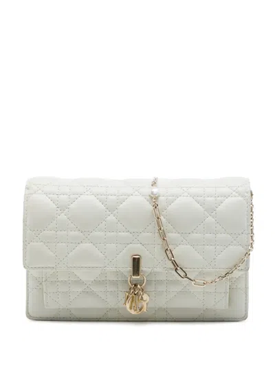 Pre-owned Dior 2022 Lambskin Cannage My  Daily Chain Pouch Crossbody Bag In White