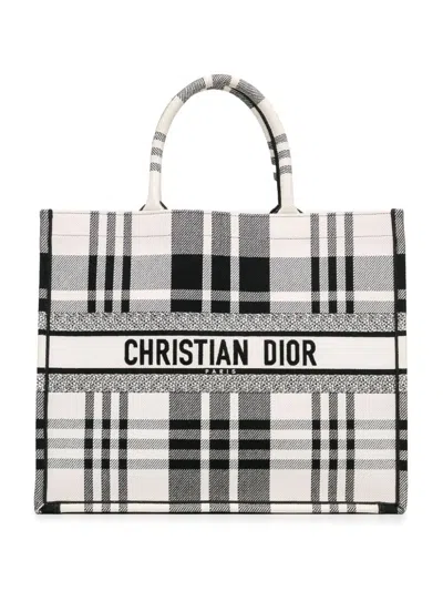 Pre-owned Dior 2022 Large Check'n' Book Tote Bag In White