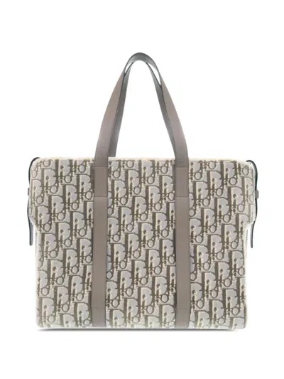 Pre-owned Dior 2022 Large Oblique Wool Corolle Tote Bag In Neutral