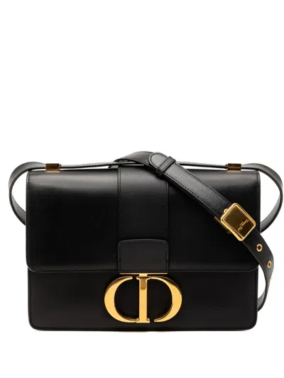 Pre-owned Dior 2022 Leather 30 Montaigne Flap Crossbody Bag In Black