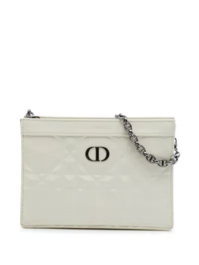 Pre-owned Dior 2022 Macrocannage Diamond Calfskin Caro Every  Pouch Crossbody Bag In White
