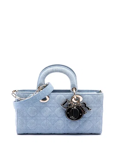 Pre-owned Dior 2022 Medium Denim Cannage Lady D Joy Satchel In Blue