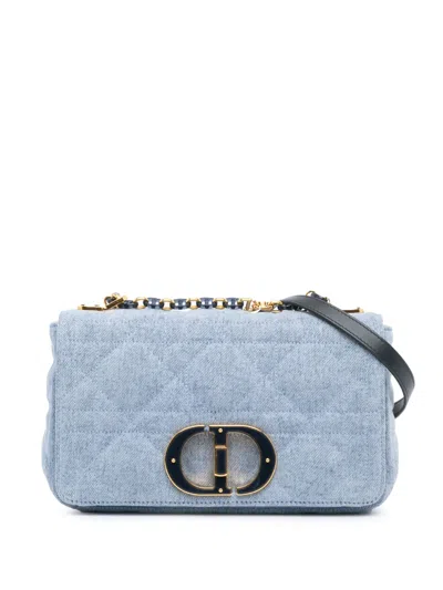 Pre-owned Dior 2022 Medium Denim Macrocannage Caro Bag Crossbody Bag In Blue