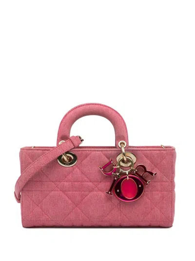 Pre-owned Dior 2022 Medium Denim Macrocannage Lady D Joy Satchel In Pink