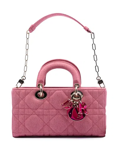 Pre-owned Dior 2022 Medium Denim Macrocannage Lady D Joy Satchel In Pink