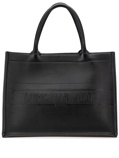 Pre-owned Dior 2022 Medium Embossed Leather Book Tote Bag In Black