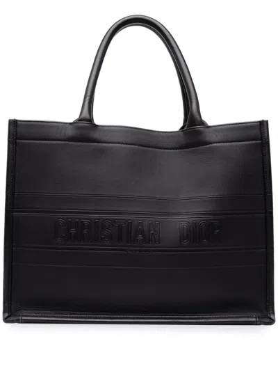 Pre-owned Dior 2022 Medium Embossed Leather Book Tote Bag In Black