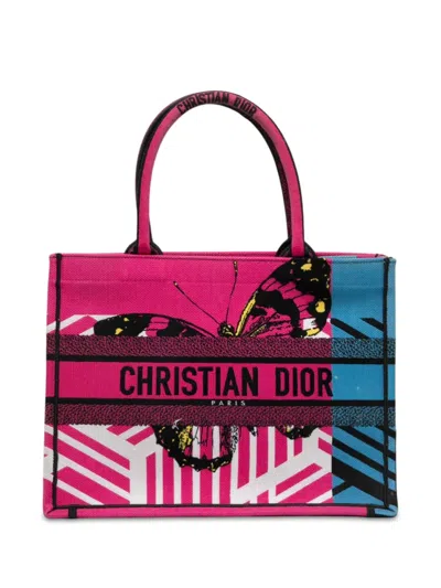 Pre-owned Dior 2022 Medium Embroidered Canvas Butterfly D Jungle Pop Book Tote Bag In Pink