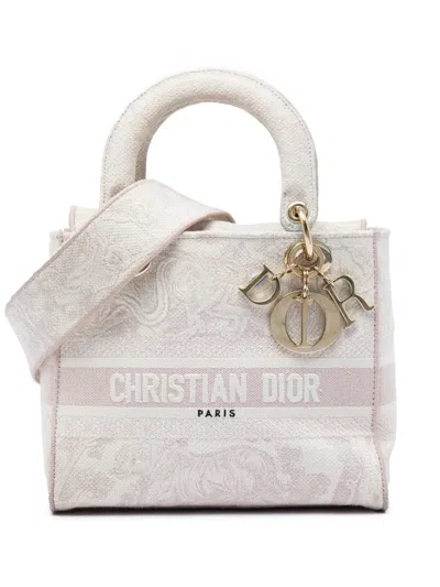 Pre-owned Dior 2022 Medium Embroidered Canvas Toile De Jouy Lady D Lite Satchel In Pink