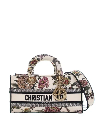 Pre-owned Dior 2022 Medium Embroidered Floral Canvas Lady D Joy Satchel In White