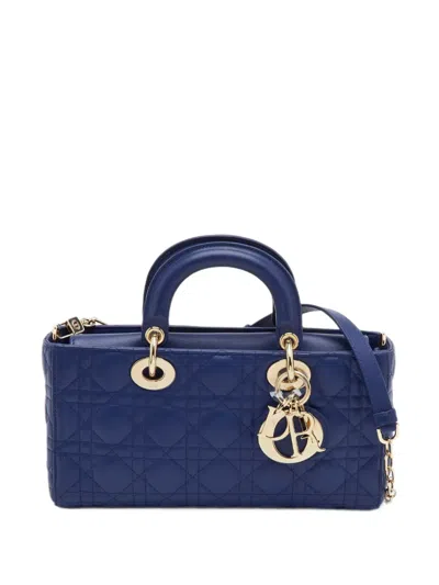 Pre-owned Dior 2022 Medium Lady D-joy Cannage Tote Bag In Blue