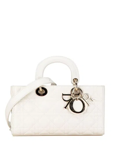 Pre-owned Dior 2022 Medium Lambskin Cannage Lady D-joy Satchel In White