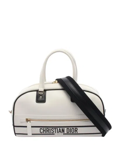 Pre-owned Dior 2022 Medium Leather  Vibe Bowling Bag Satchel In White